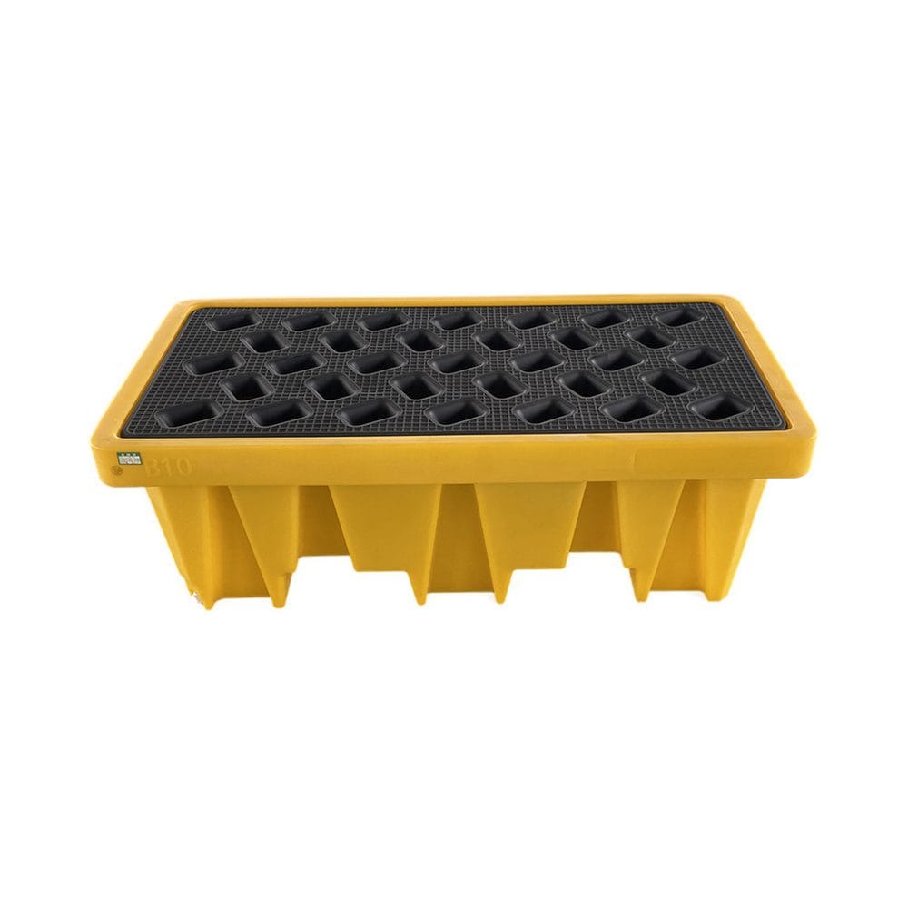 Industrial Chemical Drum Spill Containment System | HDPE 2 Drum Safety Pallet with Drainage Sump