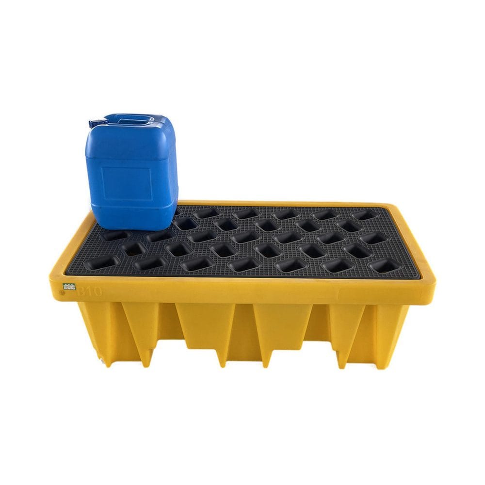 Industrial Chemical Drum Spill Containment System | HDPE 2 Drum Safety Pallet with Drainage Sump