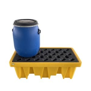 Industrial Chemical Drum Spill Containment System | HDPE 2 Drum Safety Pallet with Drainage Sump