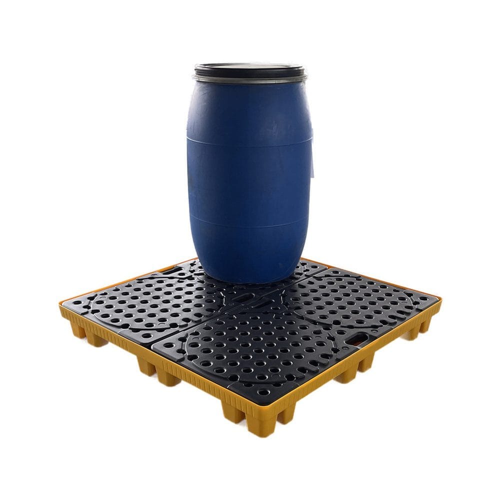 Low Profile 4 Drum Spill Pallet – Easy Loading Containment for Drum Storage