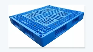 Blue plastic pallet used for an HDPE and PP material selection guide